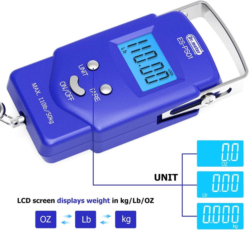Dr.Meter Fish Scale Luggage Scale Fishing Gear - 110lb Backlit LCD Display Digital Scale with Built-in Measuring Tape - Fishing Scale with 2 AAA Batteries, Pocket Size - Fishing Gifts for Men - Image 2